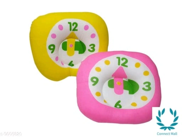 Ultra Soft Cotton Clock Print  New Born Baby Head and Neck Support Pillow For Reshape Baby Head Pack Of 2 Yellow and Pink - Red And Pink, Pack  of 2